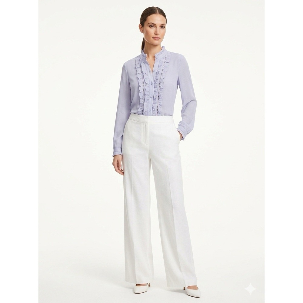 Ann Taylor Baby Blue XS Ruffle Workwear Ruffle Long Sleeve Blouse Girly